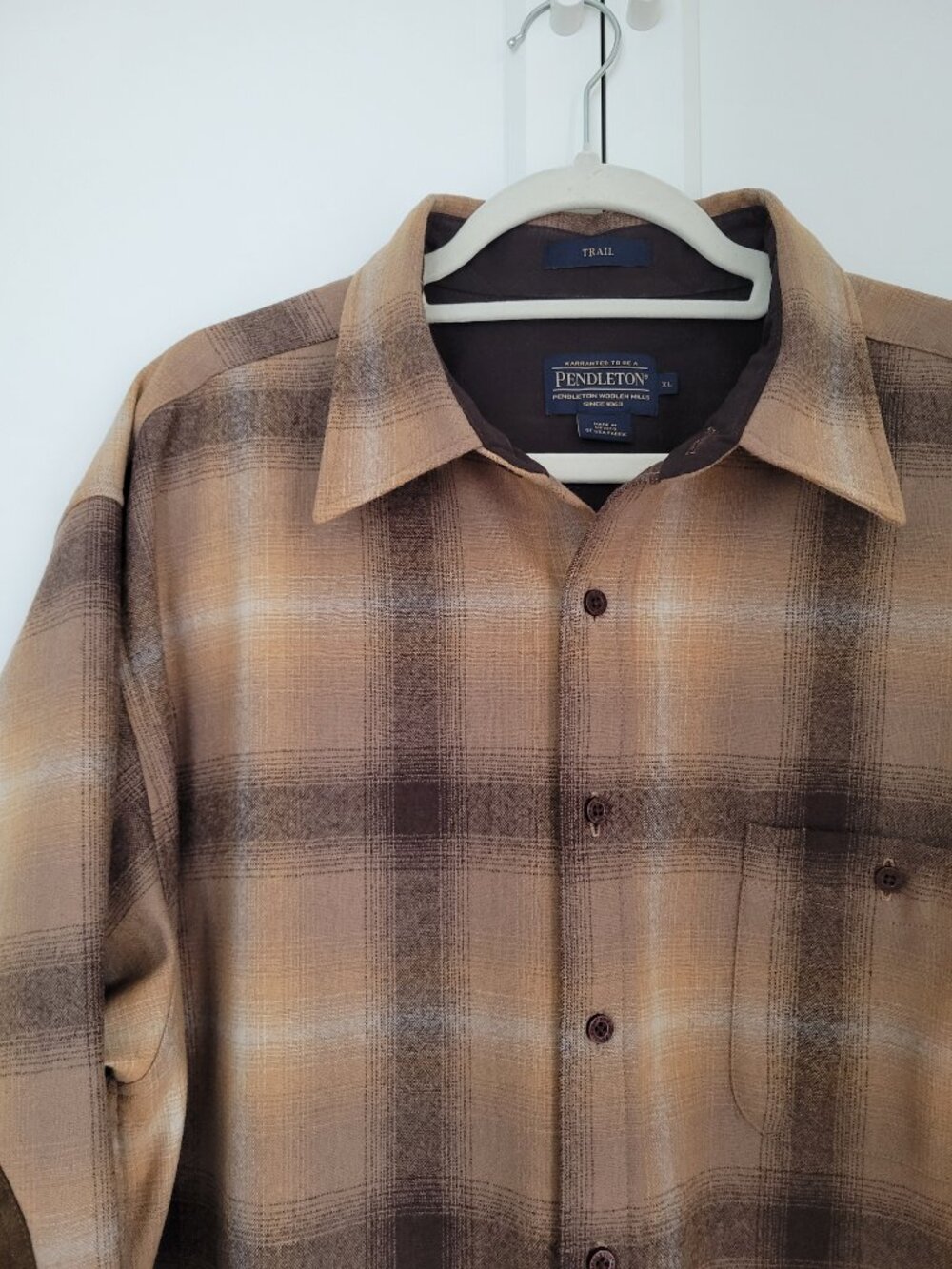 NWOT!  Pendleton 100% Wool  MEN'S PLAID ELBOW-PATCH TRAIL SHIRT- Men's Size XL - Picture 4 of 14